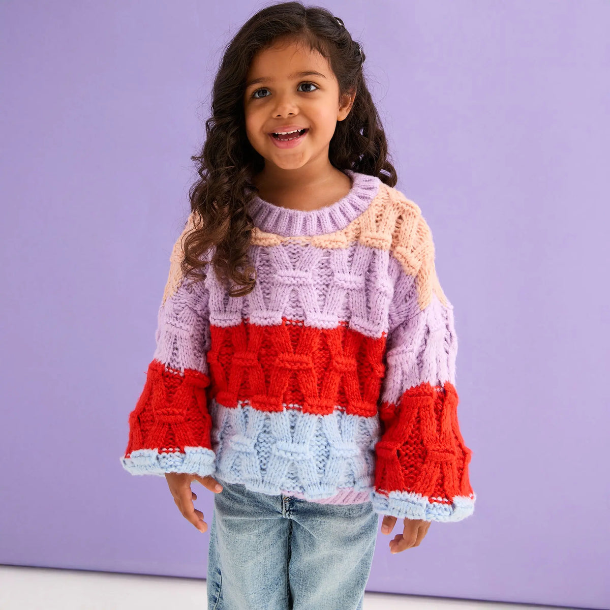 Mandy Kids Criss-Cross Stitch Balloon Sleeve Stripe Jumper Cara & The Sky