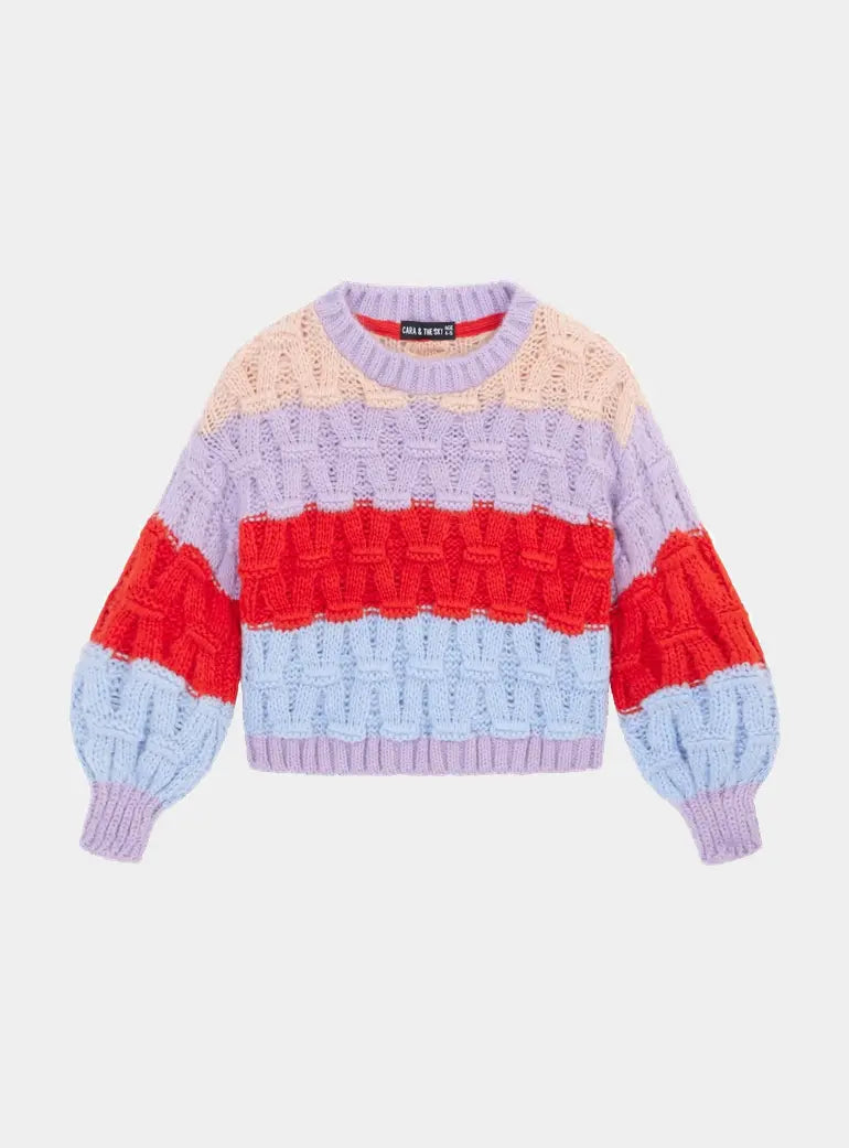 Mandy Kids Criss-Cross Stitch Balloon Sleeve Stripe Jumper Cara & The Sky