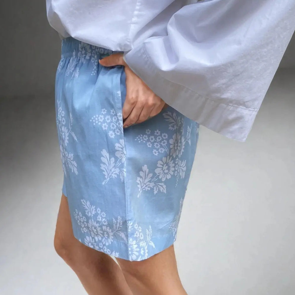 Marguerite Boxer Shorts, Organic Cotton, blue/white print AMOKA DALO