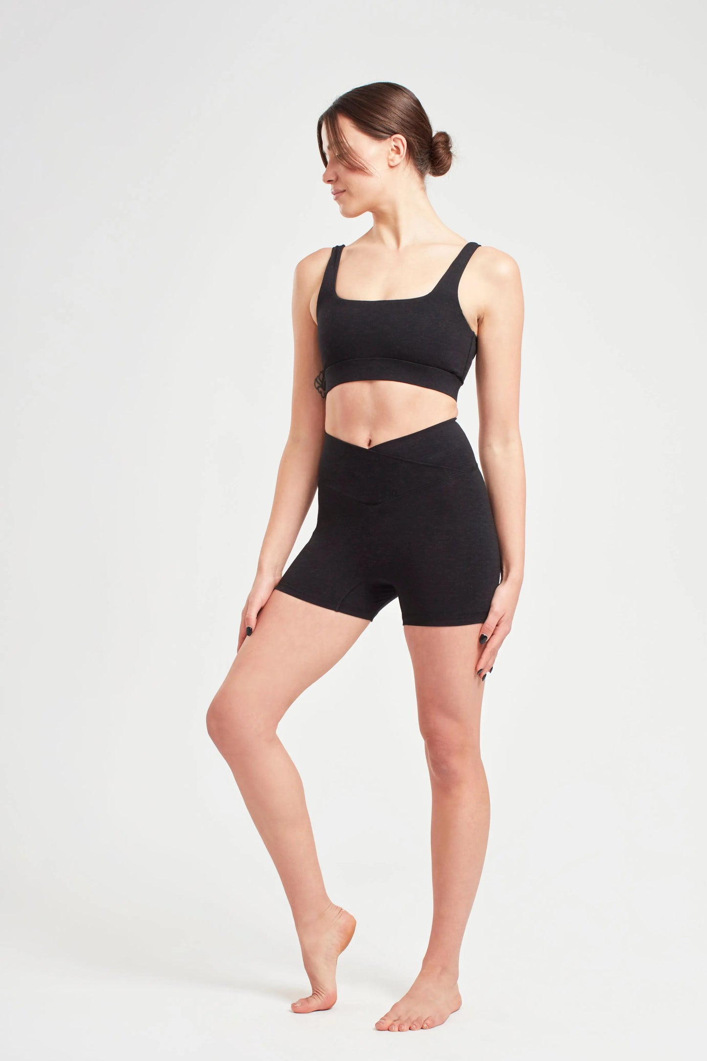 Marl Black Wrap Biker Shorts Sōma Sportswear