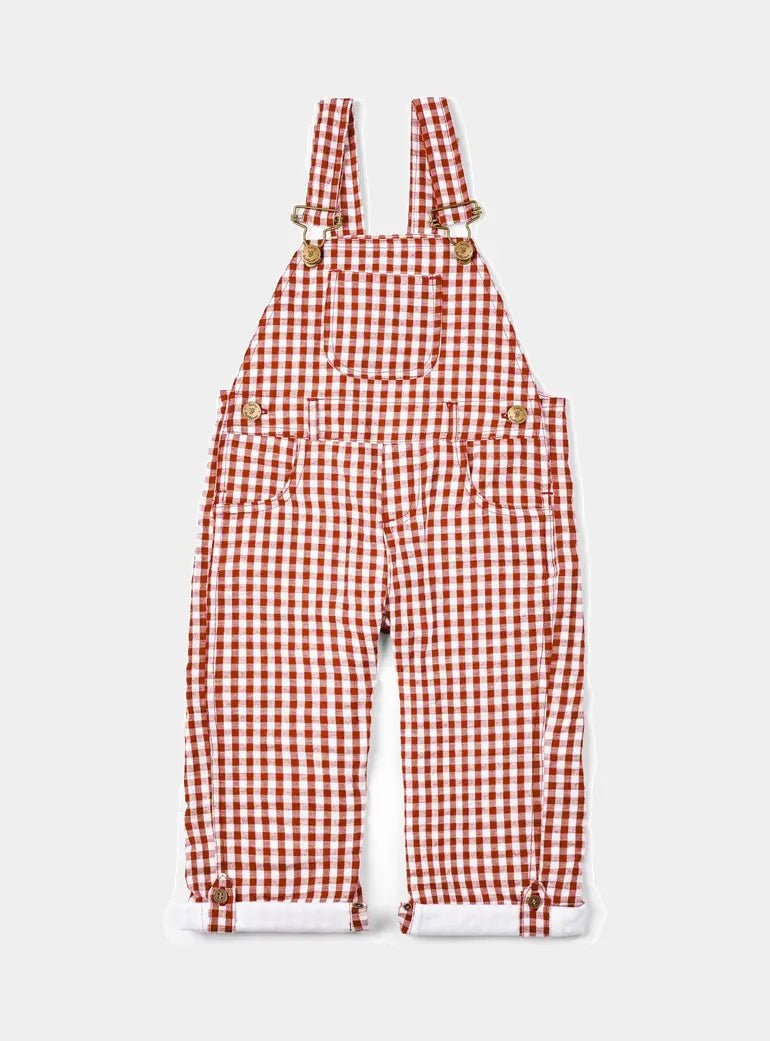 Maroon Check Seersucker Dungarees Dotty Dungarees