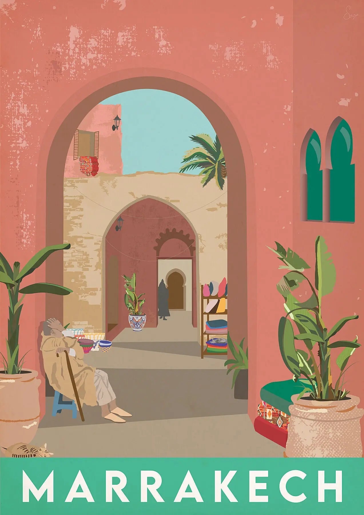 Marrakech Travel art by SAX Doodle