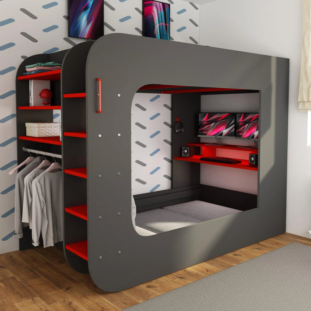 Marshall Loft Pod Gaming high sleeper with Futon - Black Dreams