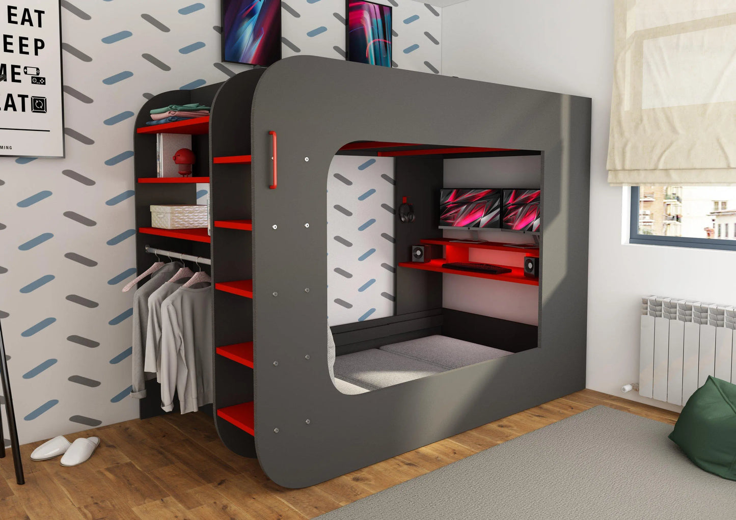 Marshall Loft Pod Gaming high sleeper with Futon - Black Dreams