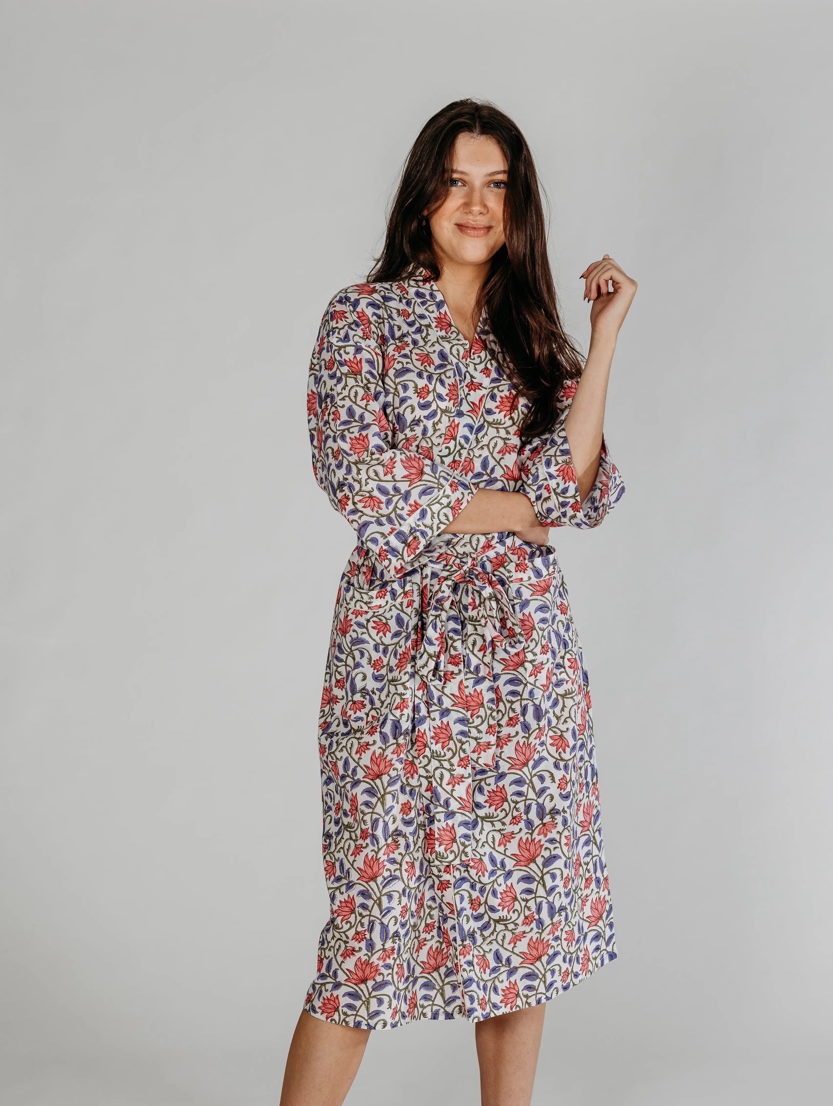 Martha Floral Block Printed Robe – Myza