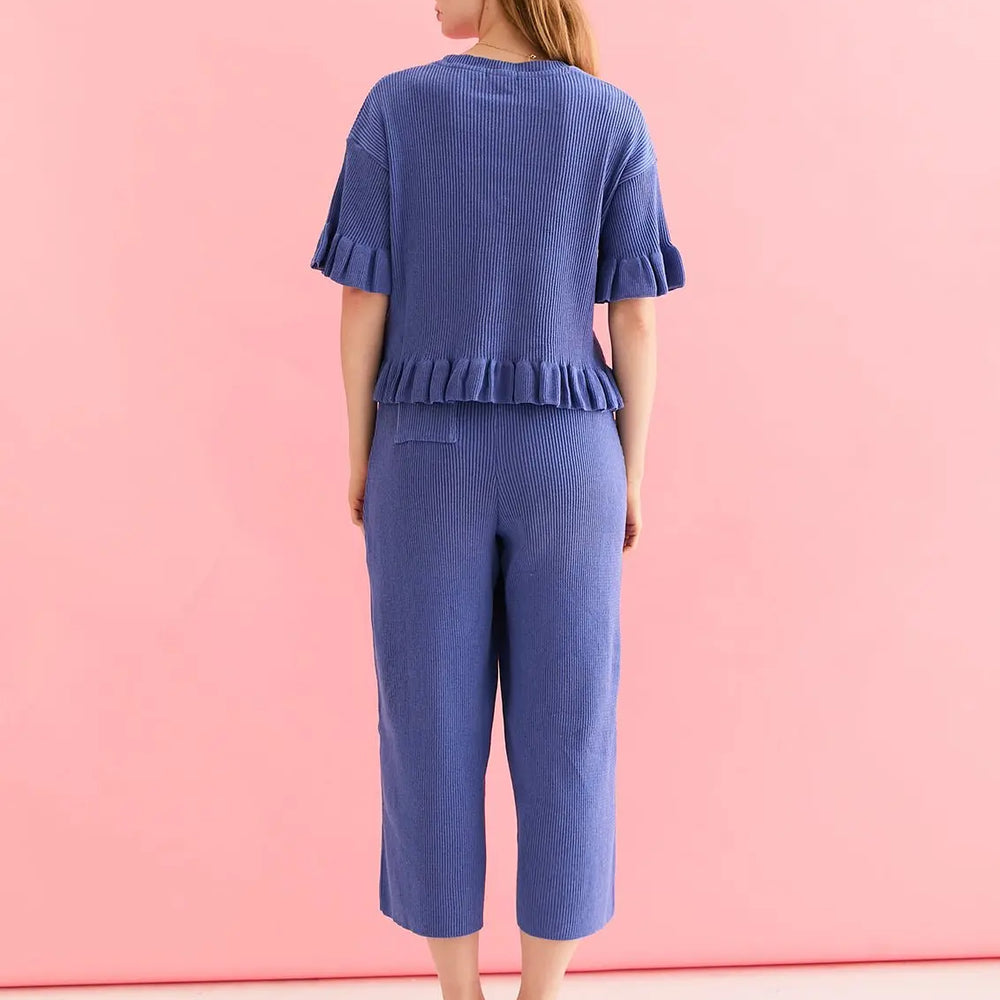 Martha Wide Leg Knitted Trousers - Cornflower Blue Cara & The Sky