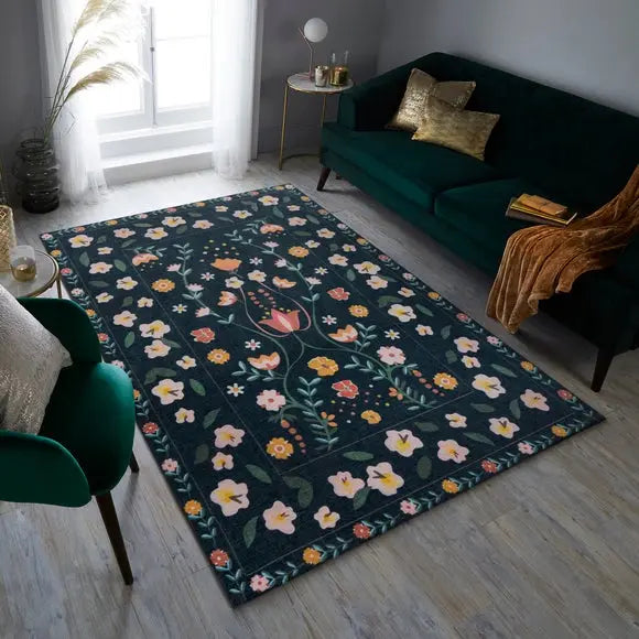 Match Nordic Floral Washable Rug Dunelm