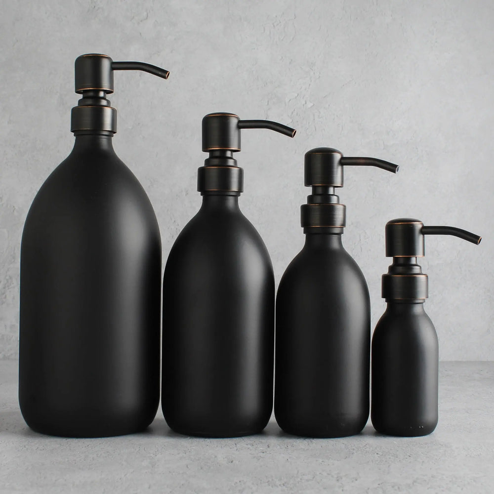 Matte Black Glass Dispenser Bottle With Black/Copper Pump Namie Home