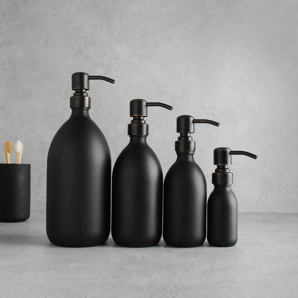 Matte Black Glass Dispenser Bottle With Black/Copper Pump Namie Home