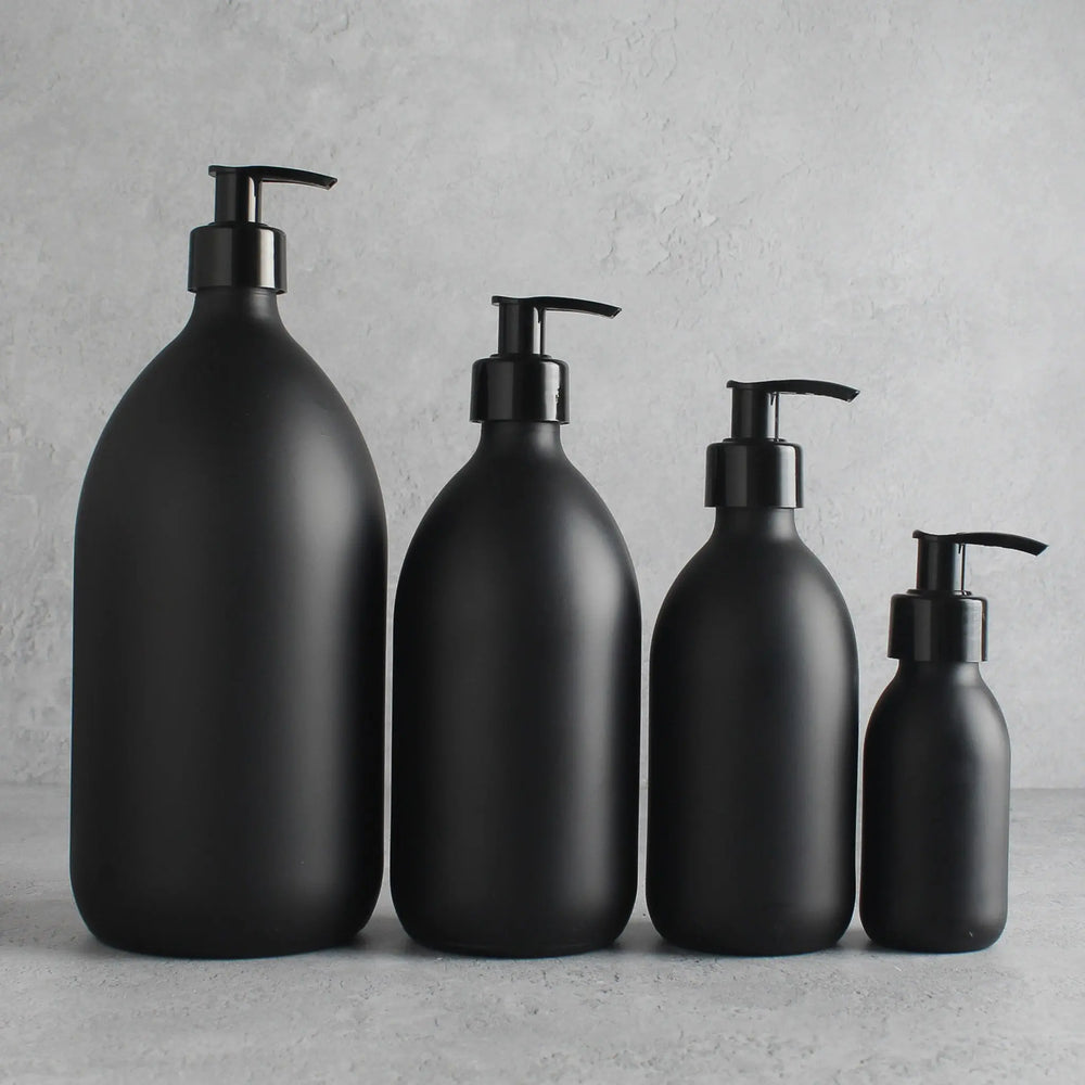 Matte Black Glass Dispenser Bottle With Black Pump Namie Home