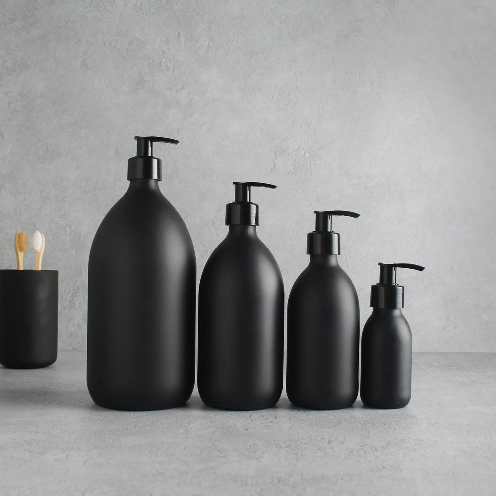 Matte Black Glass Dispenser Bottle With Black Pump Namie Home