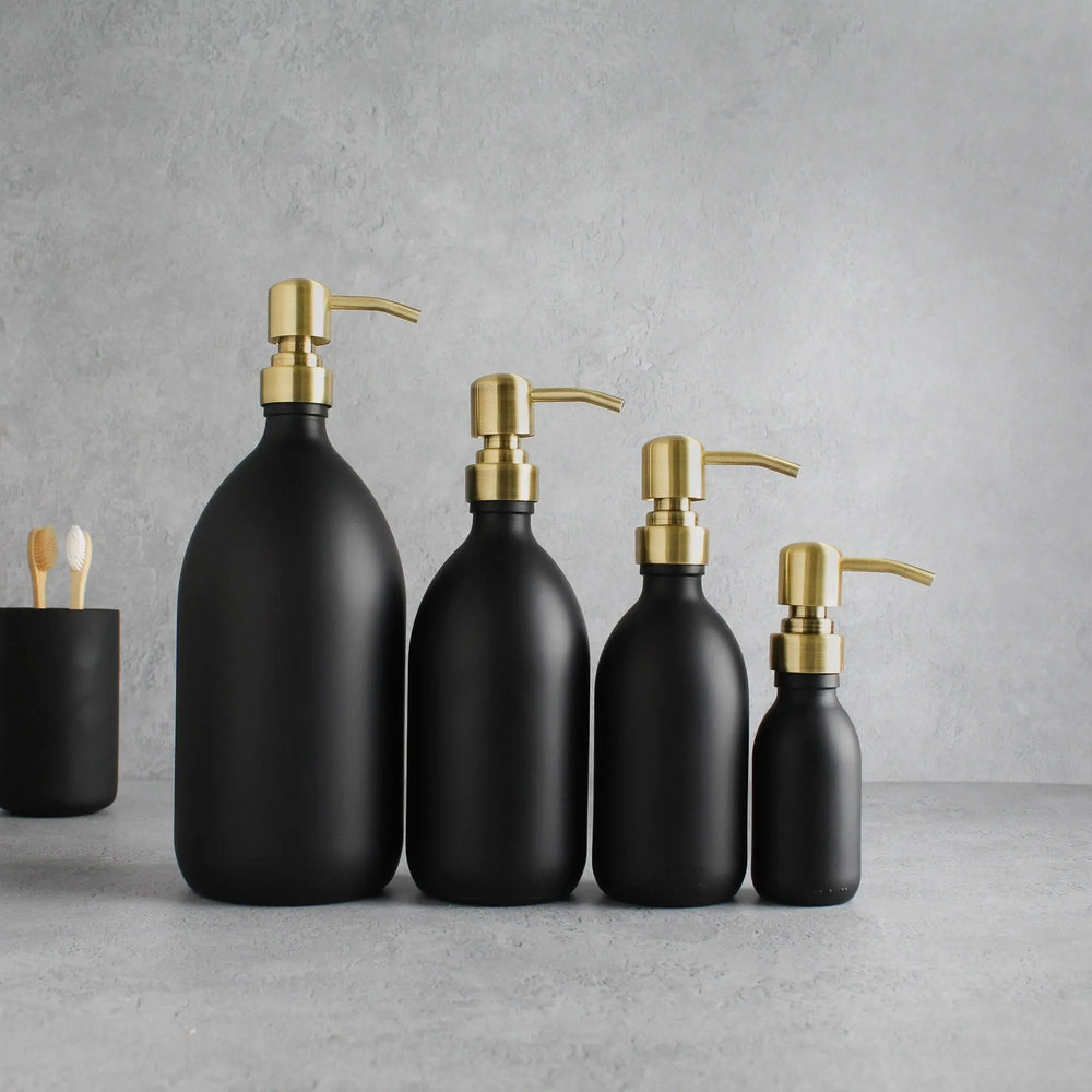 Matte Black Glass Dispenser Bottle With Gold Pump Namie Home