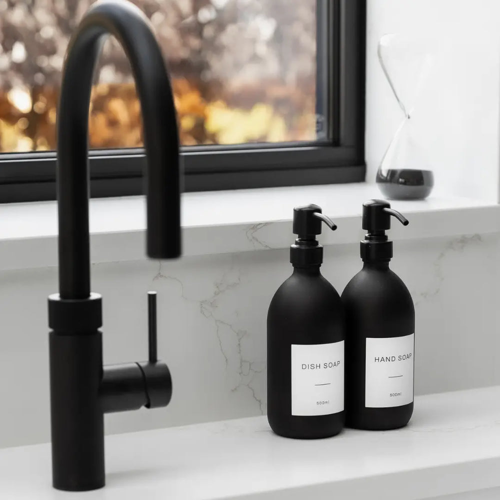 Matte Black Glass Dispenser Bottle With Matte Black Pump Namie Home