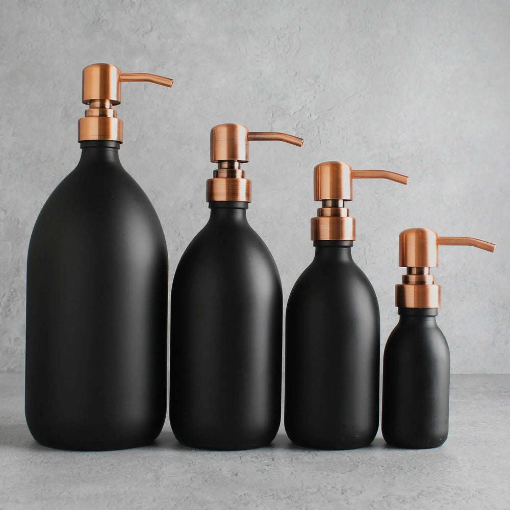Matte Black Glass Dispenser Bottle With Rose Gold Pump Namie Home