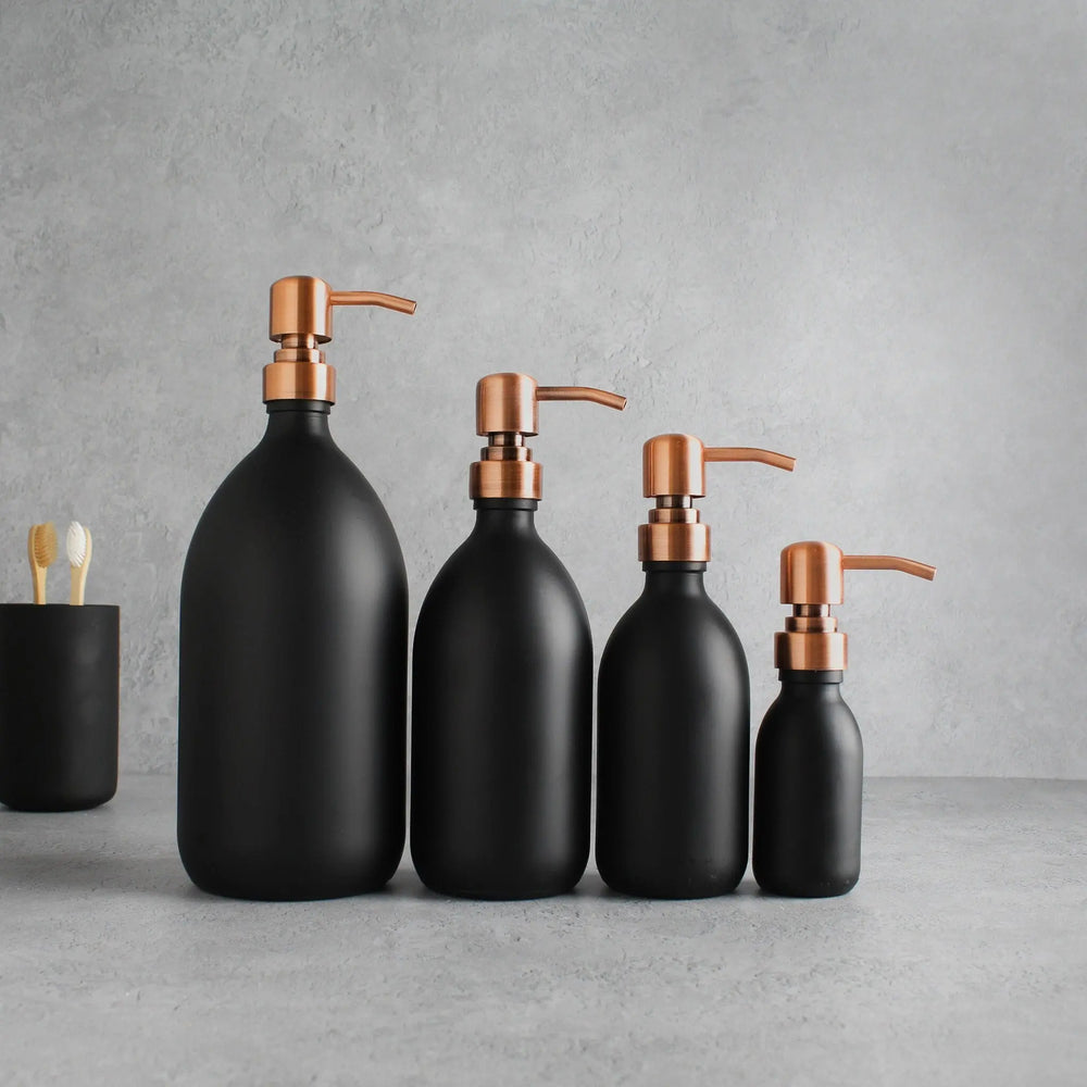 Matte Black Glass Dispenser Bottle With Rose Gold Pump Namie Home