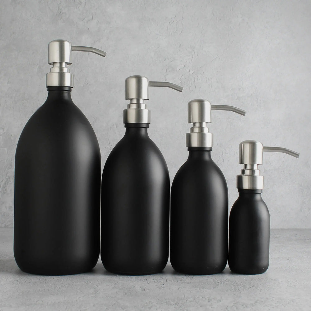 Matte Black Glass Dispenser Bottle With Silver Pump Namie Home