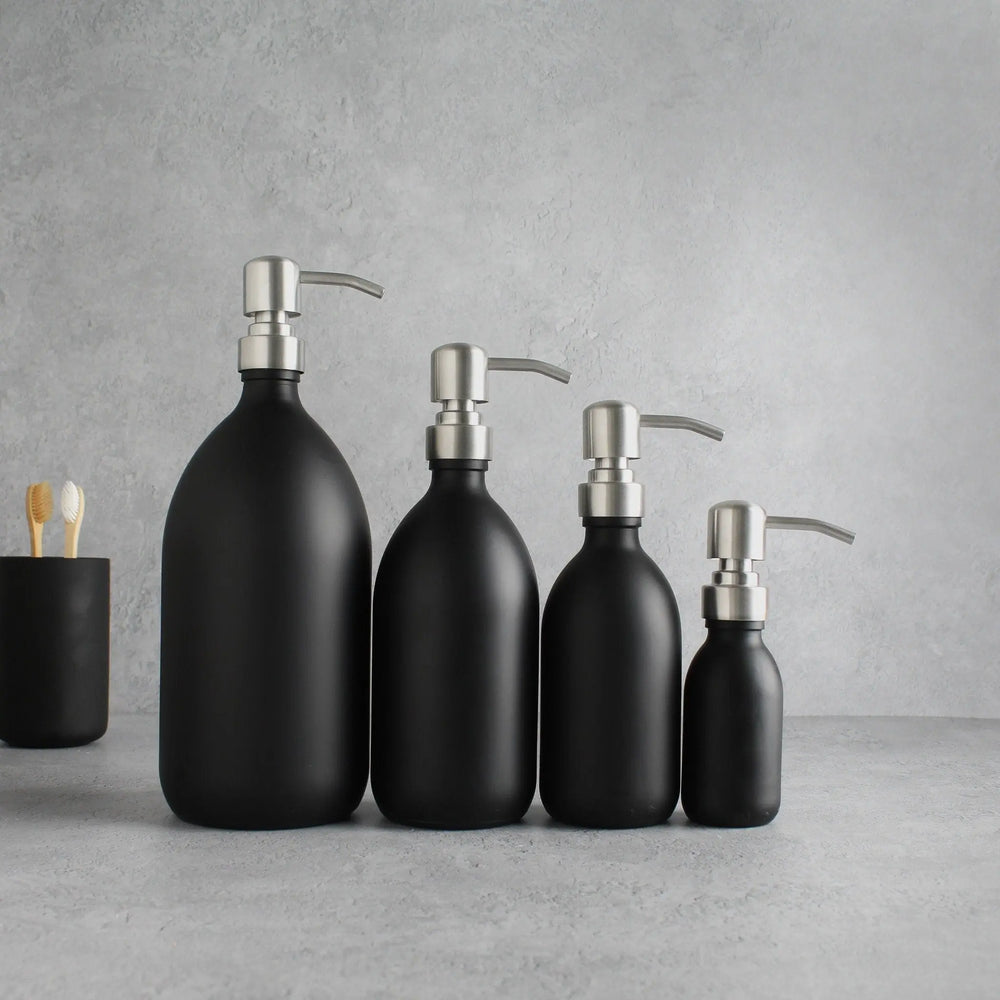 Matte Black Glass Dispenser Bottle With Silver Pump Namie Home