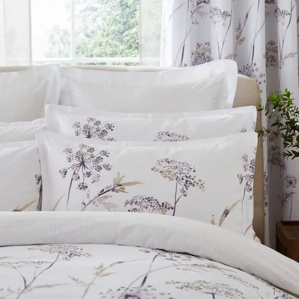 Mauve Dorma Purity Meadow 100% Cotton Duvet Cover and Pillowcase Set Dunelm