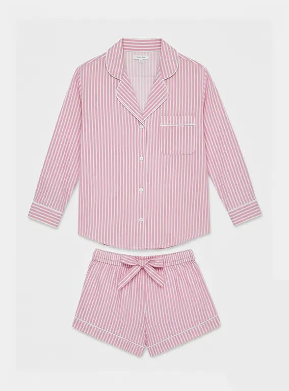 Mauve Stripe Women's Long Sleeve Organic Cotton Pyjama Short Set Myza