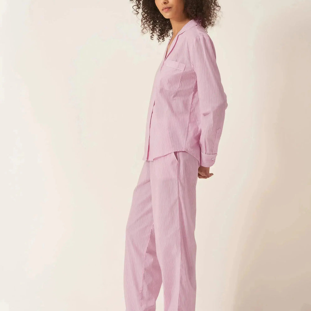 Stripe Women's Long Sleeve Organic Cotton Pyjama Trouser Set Myza
