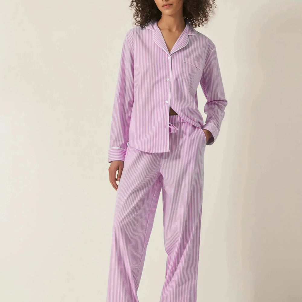 Stripe Women's Long Sleeve Organic Cotton Pyjama Trouser Set Myza