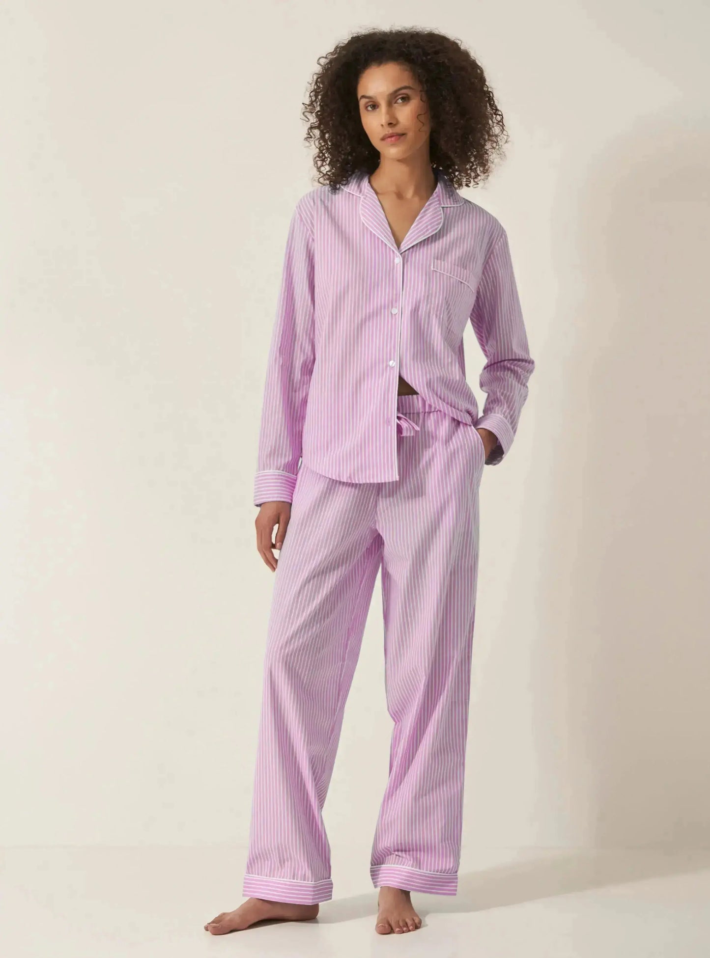 Stripe Women's Long Sleeve Organic Cotton Pyjama Trouser Set Myza