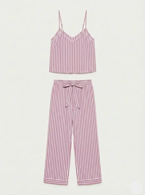 Mauve Stripe Women's Organic Cotton Cami Trouser Set Myza