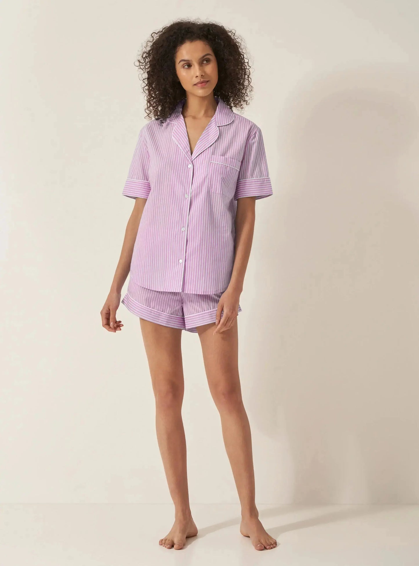 Stripe Women's Short Sleeve Organic Cotton Pyjama Short Set Myza