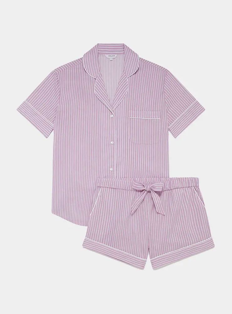Mauve Stripe Women's Short Sleeve Organic Cotton Pyjama Short Set Myza