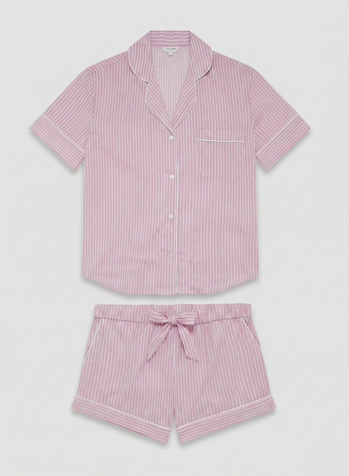 Mauve Stripe Women's Short Sleeve Organic Cotton Pyjama Short Set Myza