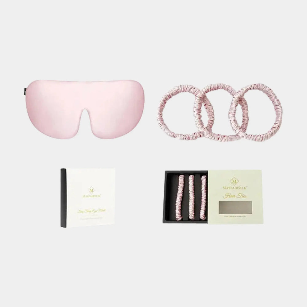 Mayfair Silk Precious Pink Silk Sleep Mask and Silk Hair Ties Gift Set MayfairSilk