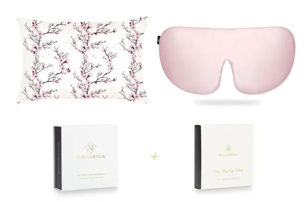 Mayfairsilk Cherry Blossom and Precious Pink Silk Sleep Gift Set MayfairSilk