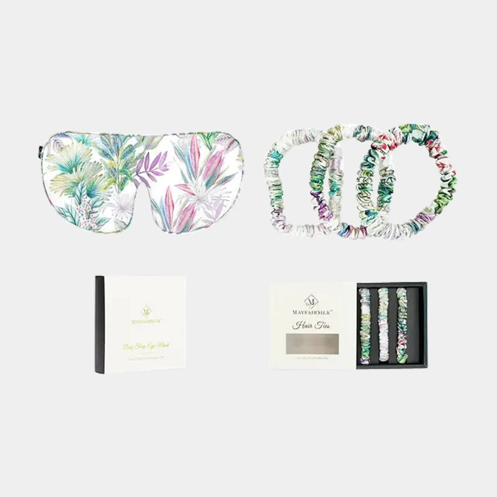 Mayfairsilk Iridescent Garden Silk Sleep Mask and Silk Hair Ties Gift Set MayfairSilk