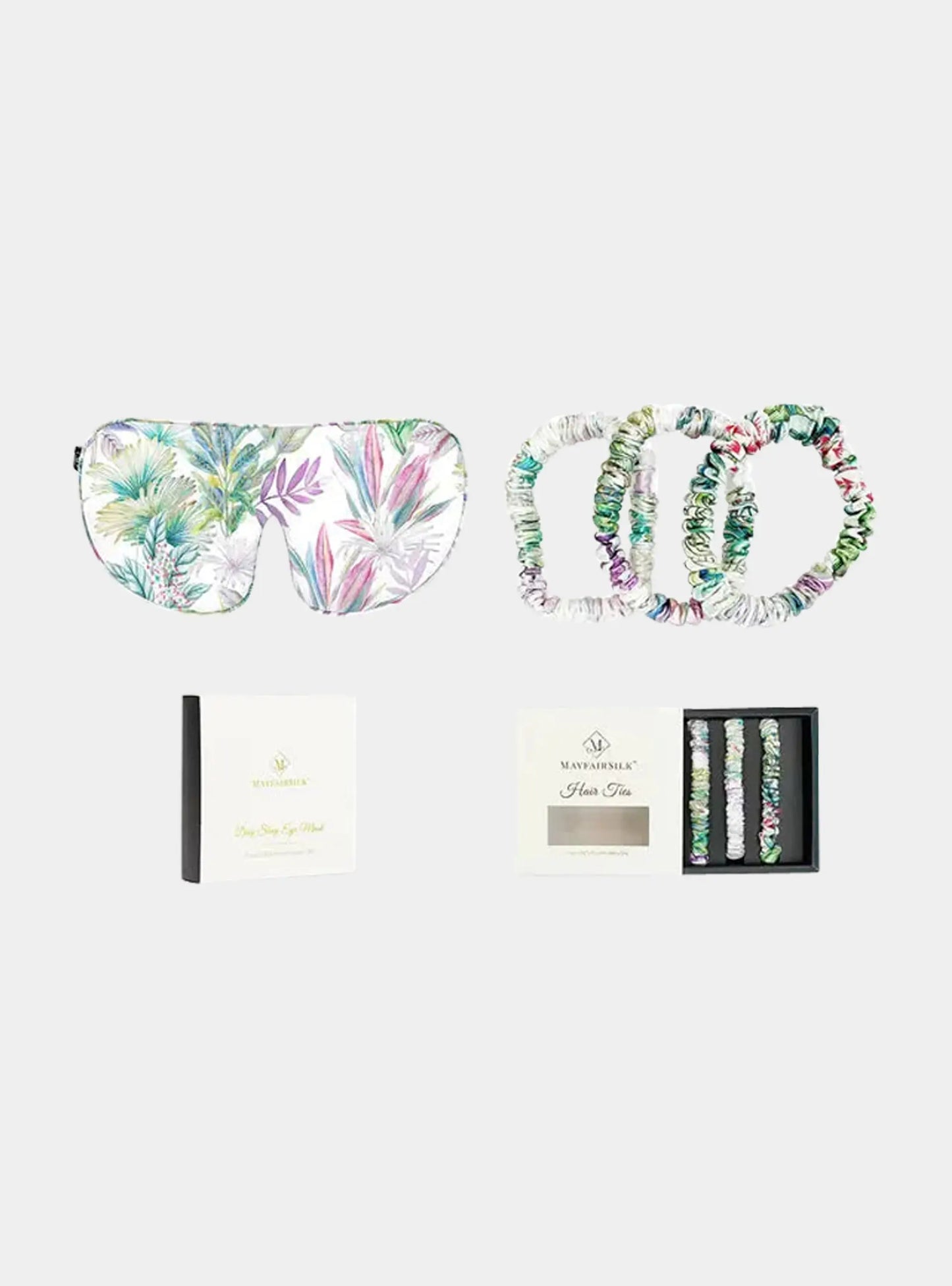Mayfairsilk Iridescent Garden Silk Sleep Mask and Silk Hair Ties Gift Set MayfairSilk