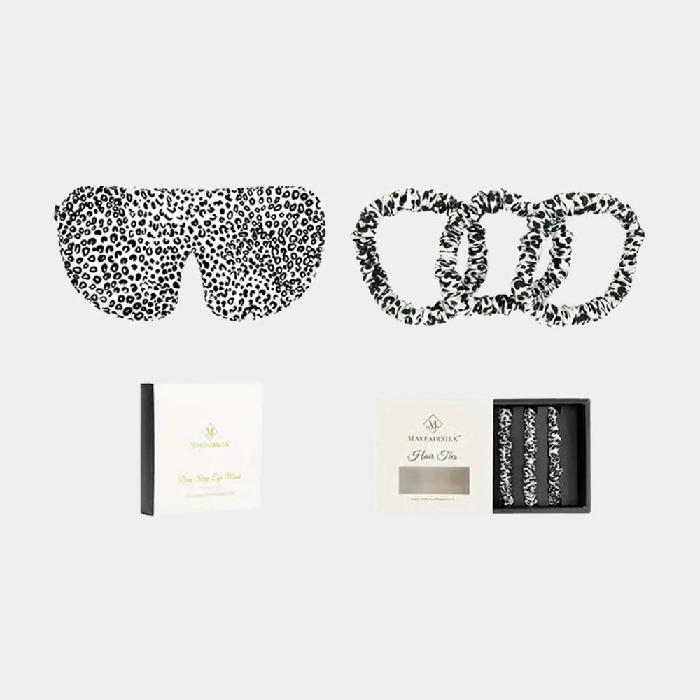 Mayfairsilk Leopard Silk Sleep Mask and Slim Hair Ties Gift Set MayfairSilk