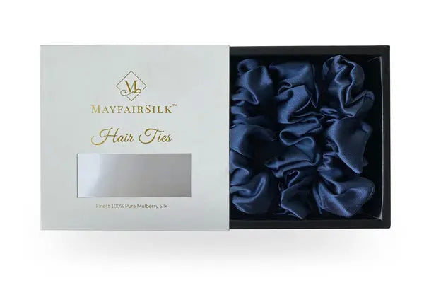 Mayfairsilk Midnight Blue Silk Scrunchies Set MayfairSilk
