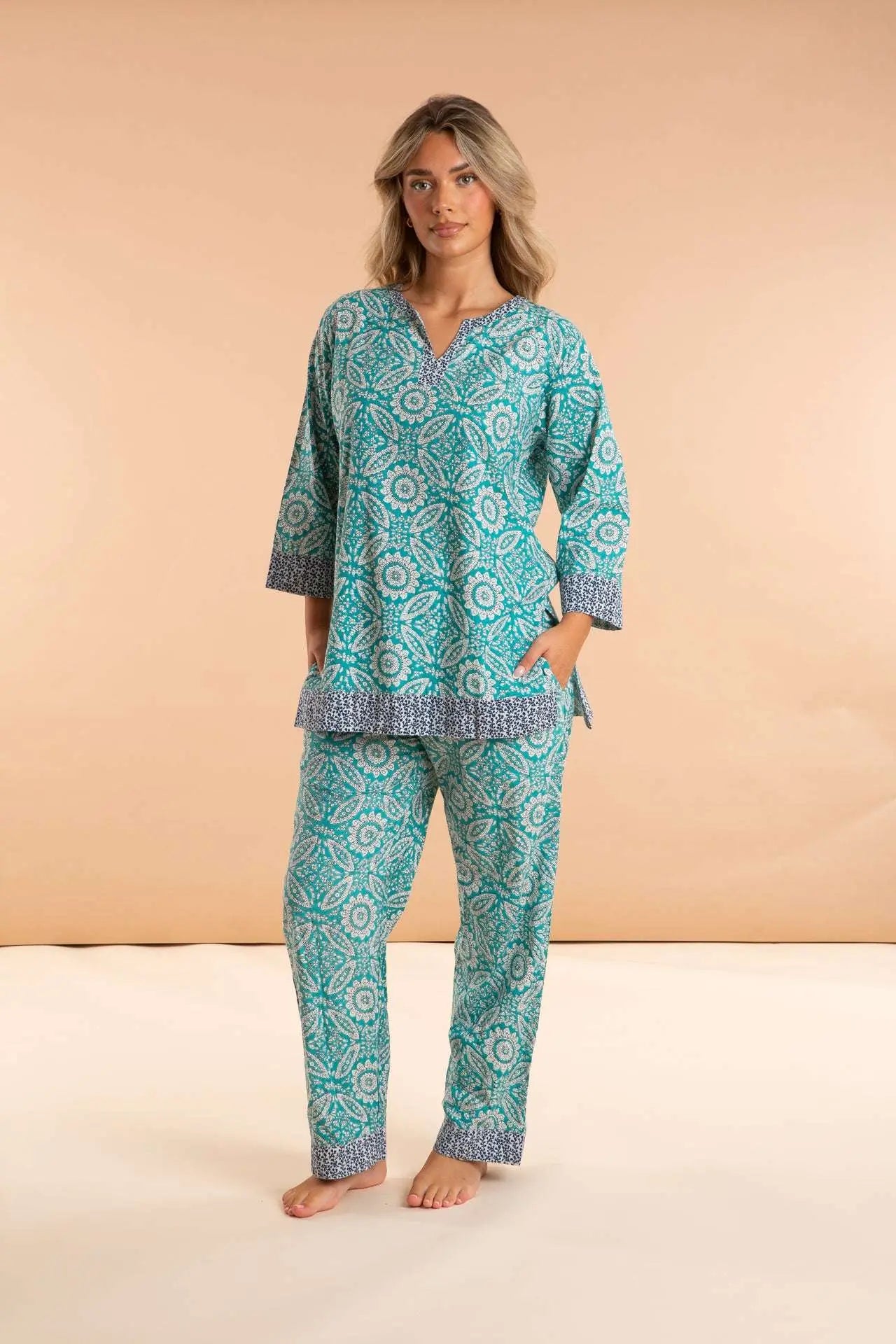 Mediterranean Mosaic Women's Cotton Pyjama Trouser Set inara