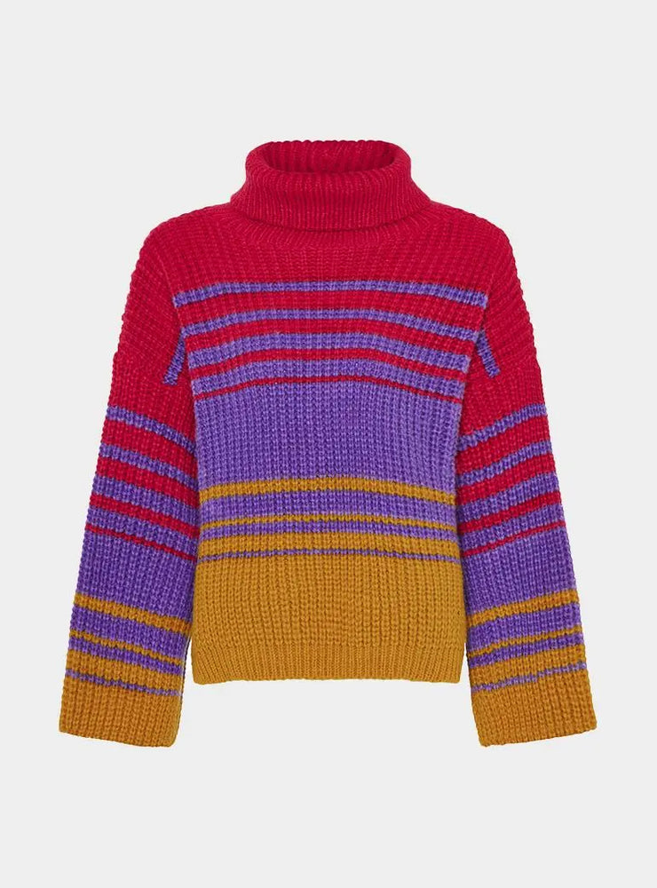 Megan Roll Neck Stripe Jumper - Cherry Red Cara & The Sky