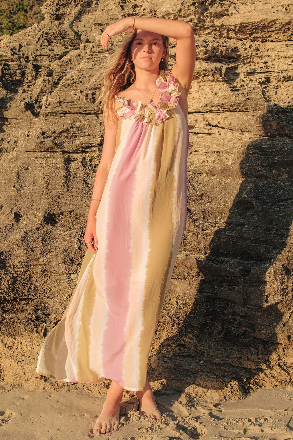 Meher Ruffle Neck Long Dress Naree Clothing