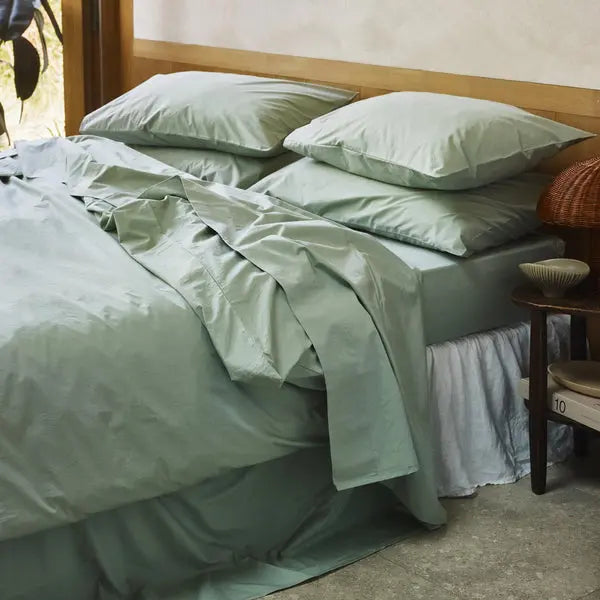 Mellow Green Washed Cotton Percale Duvet Cover Piglet
