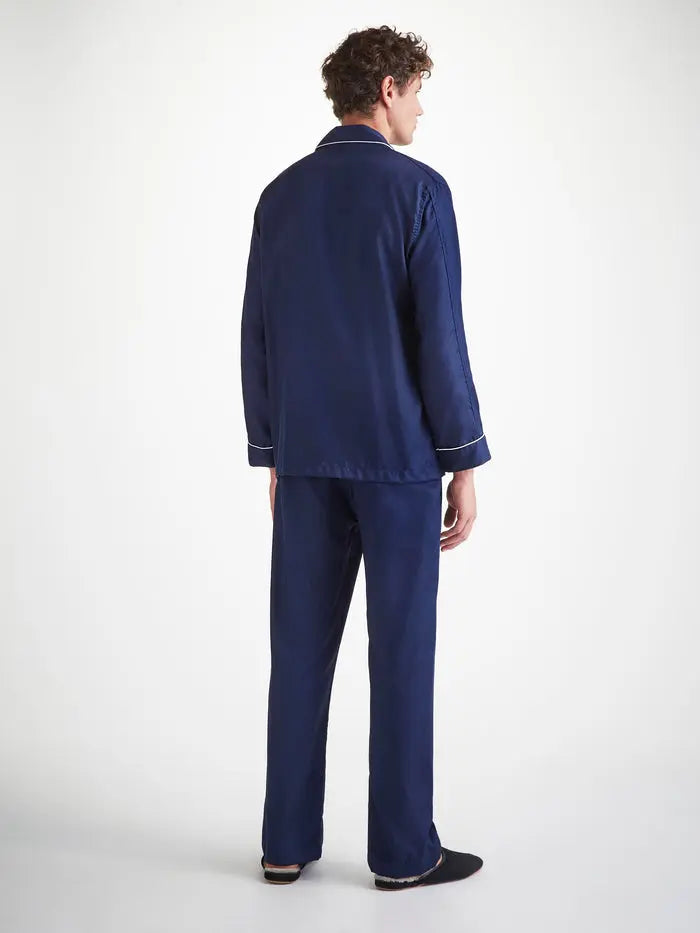 Men's Classic Fit Pyjamas Cotton Jacquard Navy Rose Star Pattern Derek Rose
