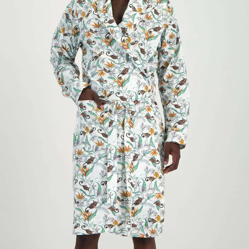 Men's Dressing Gown - Night Monkeys White Woodstock Laundry