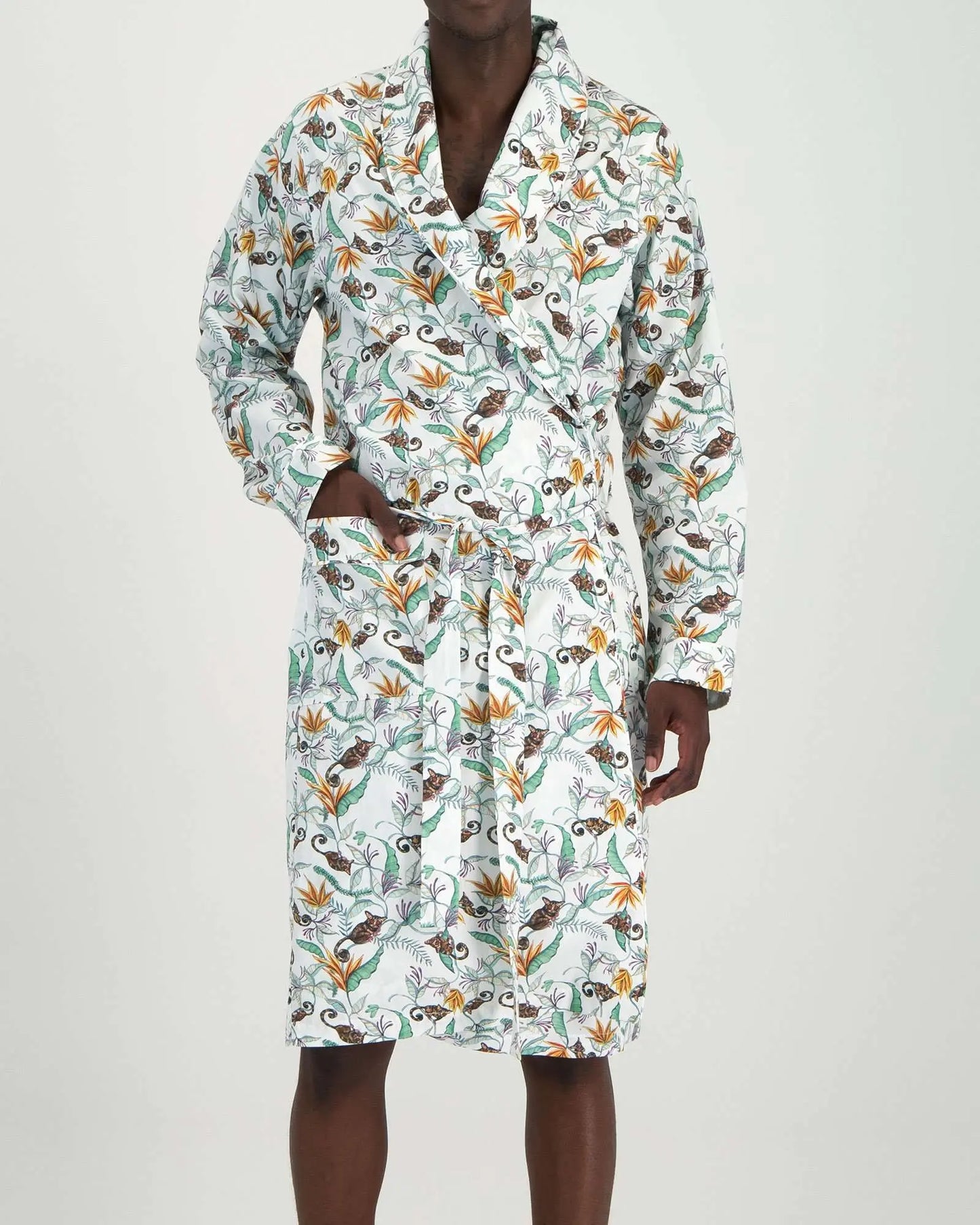 Men's Dressing Gown - Night Monkeys White Woodstock Laundry