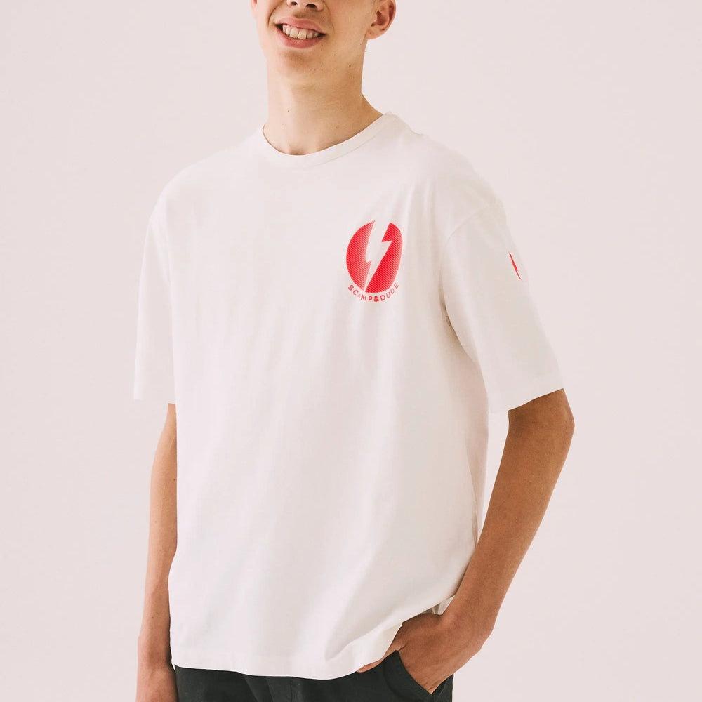 Men's White with Placement Bolt Graphics T-Shirt Scamp & Dude