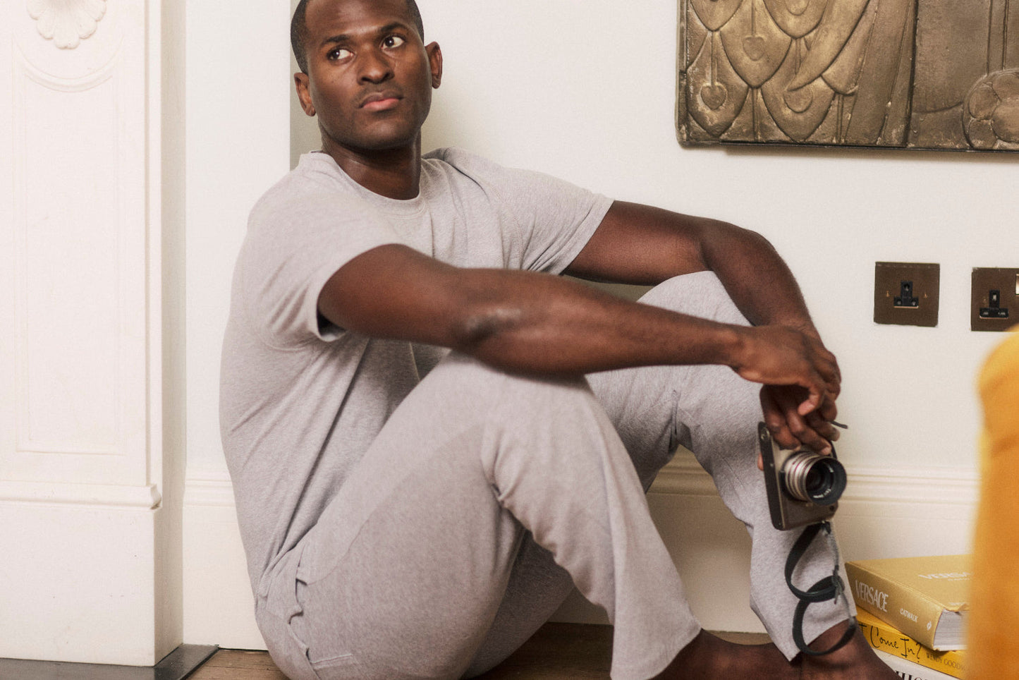 Men's Grey Marl Cotton Modal Short Sleeve Top and Bottoms Set MAMU Dream