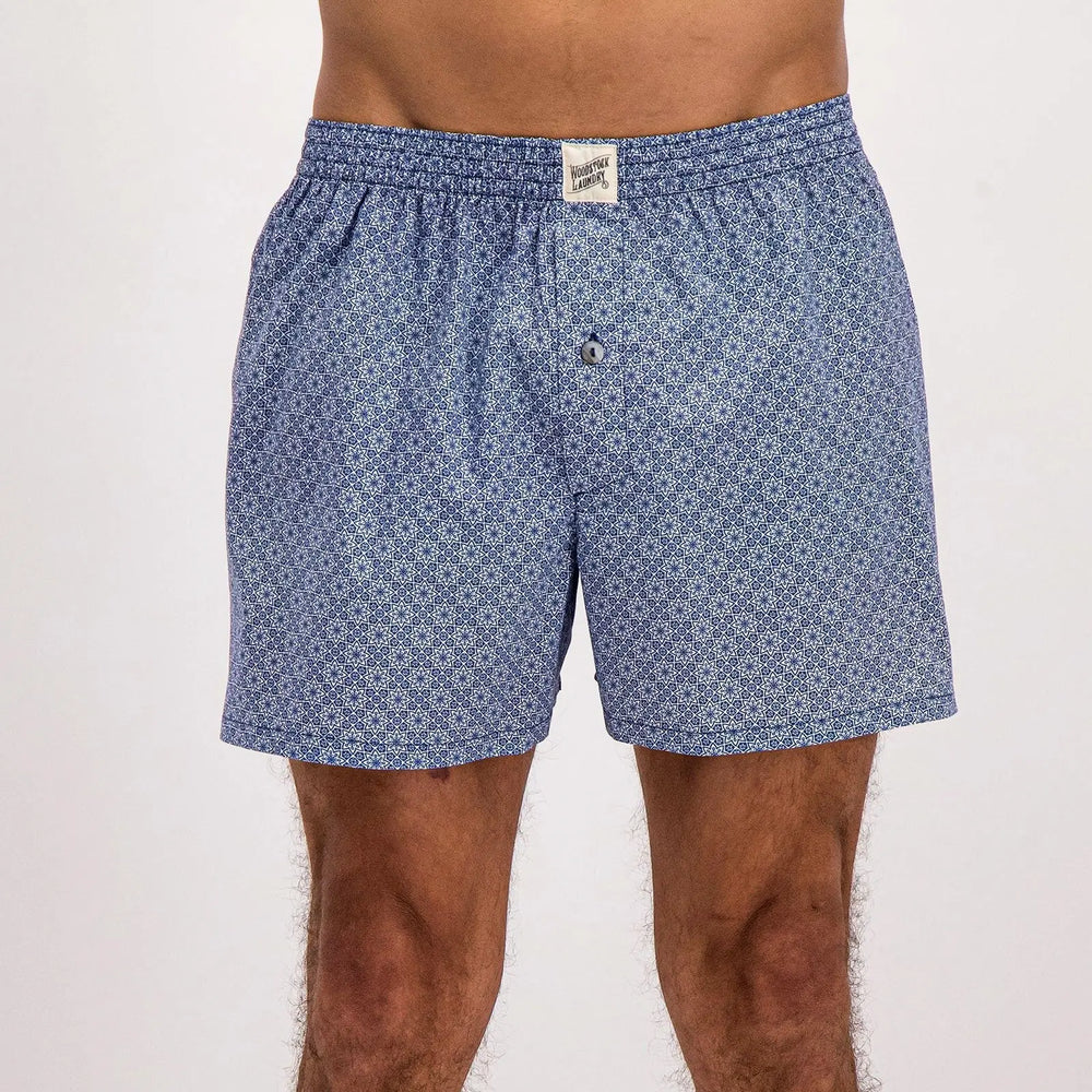 Mens Boxer Shorts - Blue Albert Floral Woodstock Laundry