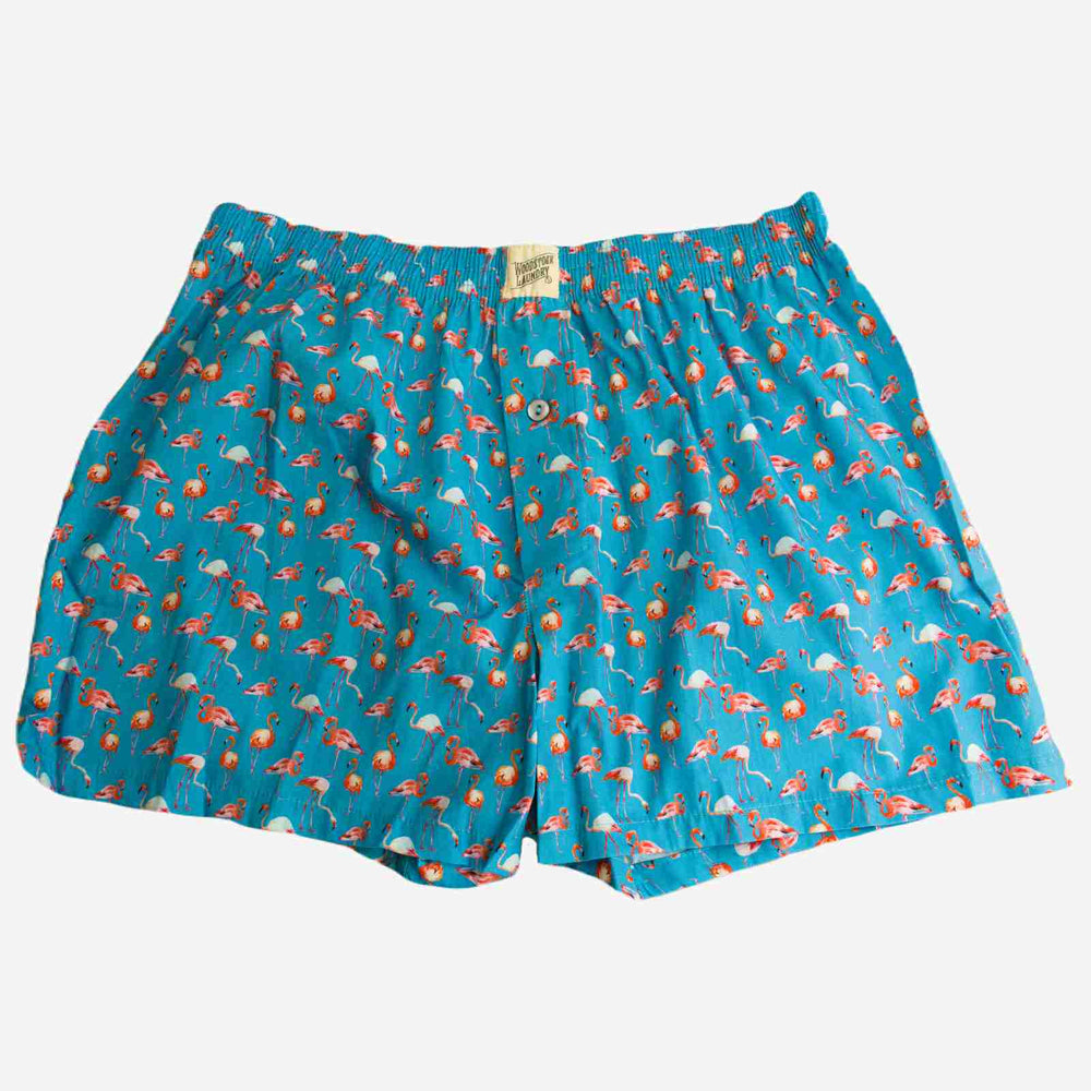 Mens Boxer Shorts - Blue Flamingos Woodstock Laundry