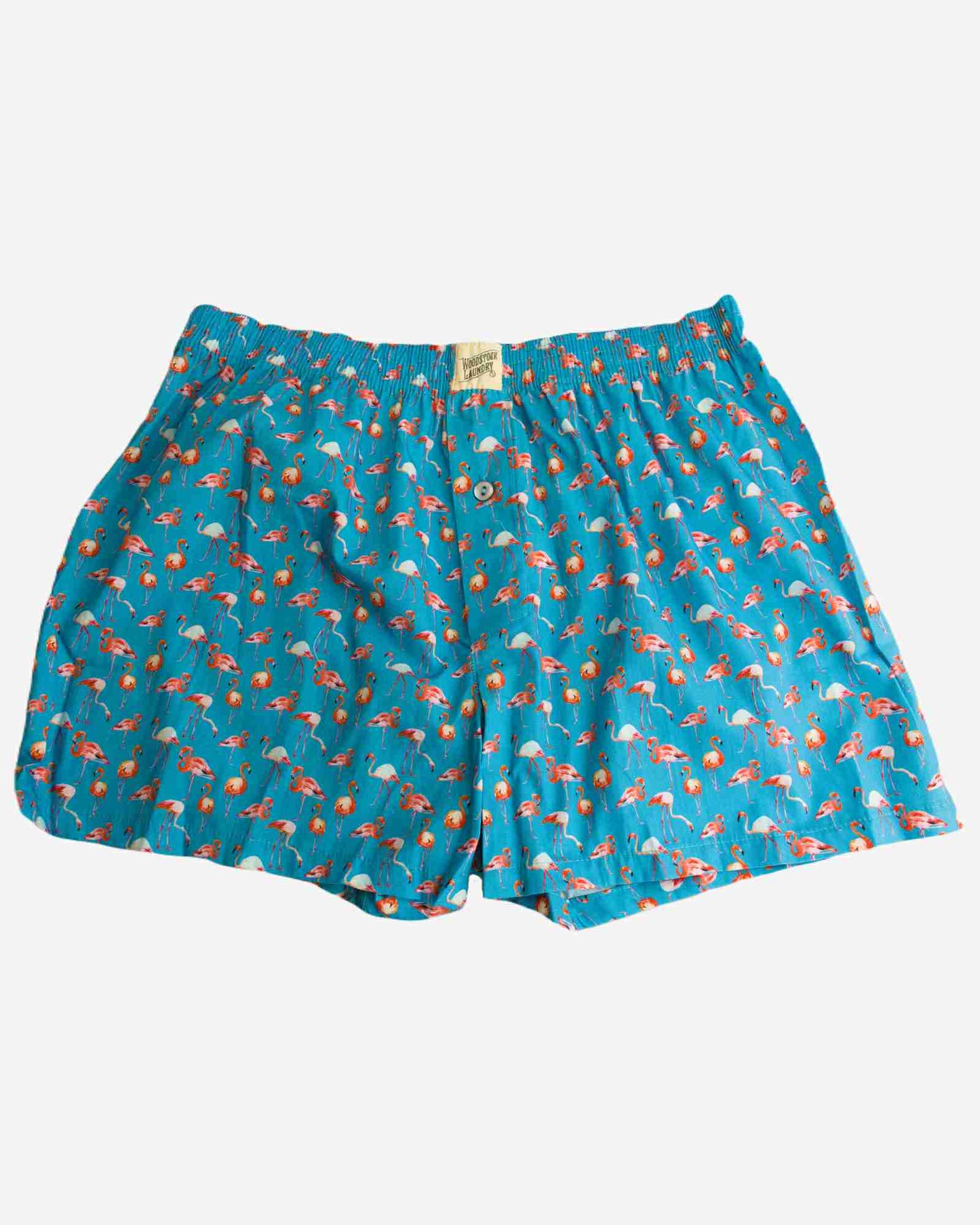 Mens Boxer Shorts - Blue Flamingos Woodstock Laundry