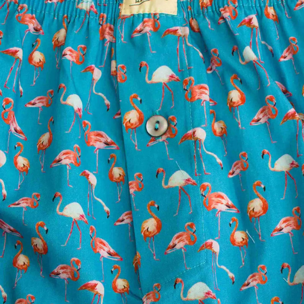 Mens Boxer Shorts - Blue Flamingos Woodstock Laundry
