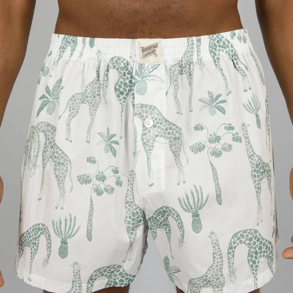 Mens Boxer Shorts - Green Giraffes Woodstock Laundry